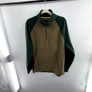 Fielder by Bonobos Men's L Colorblock Fleece Quarter Zip Pullover Green Tan